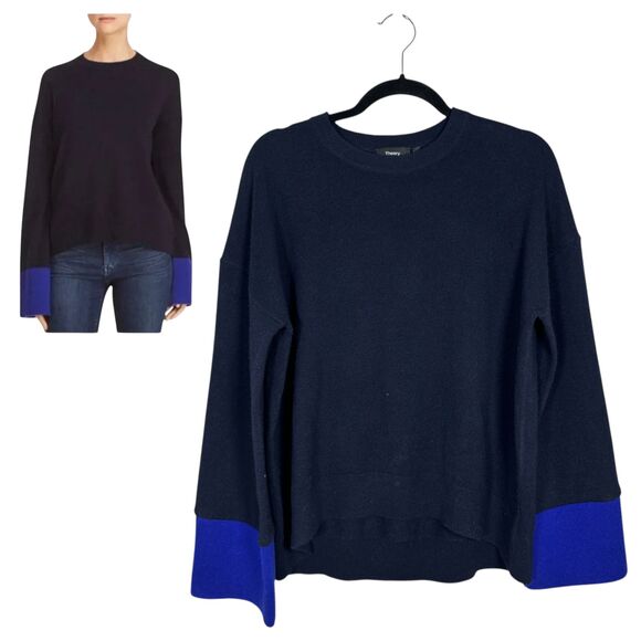 Theory Slouchy Crew Charmant Bell Sleeve Cashmere Wool Sweater Women's Large - Picture 1 of 6